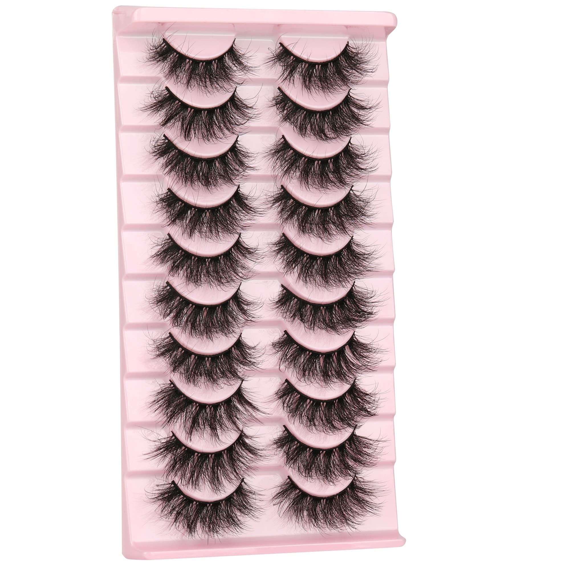 FANXITON Mink Lashes False Eyelashes Dramatic Fluffy Mink Lashes Wispy 19MM Curly Natural Look 3D Fake Eyelashes 10 Pairs Pack