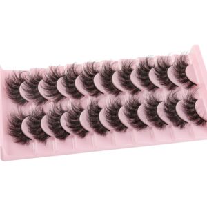 FANXITON Mink Lashes False Eyelashes Dramatic Fluffy Mink Lashes Wispy 19MM Curly Natural Look 3D Fake Eyelashes 10 Pairs Pack