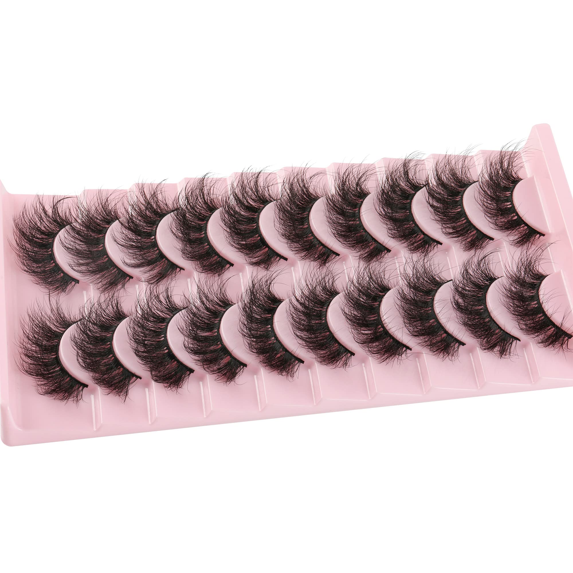 FANXITON Mink Lashes False Eyelashes Dramatic Fluffy Mink Lashes Wispy 19MM Curly Natural Look 3D Fake Eyelashes 10 Pairs Pack