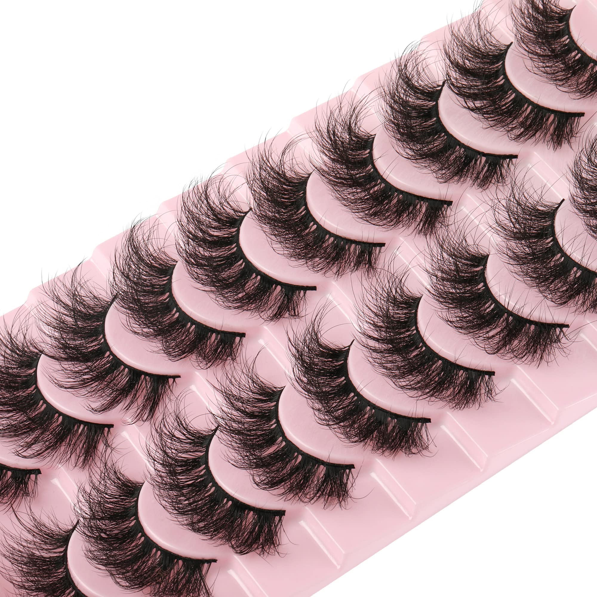 FANXITON Mink Lashes False Eyelashes Dramatic Fluffy Mink Lashes Wispy 19MM Curly Natural Look 3D Fake Eyelashes 10 Pairs Pack