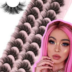 FANXITON Mink Lashes False Eyelashes Dramatic Fluffy Mink Lashes Wispy 19MM Curly Natural Look 3D Fake Eyelashes 10 Pairs Pack