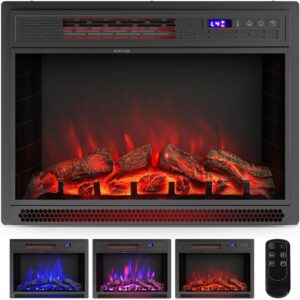 arlime 25 inch electric fireplace inserts in-wall recessed and freestanding fireplace heater, 1400w electric room heater indoor with 3d adjustable flame, remote control, thermostat, and timer
