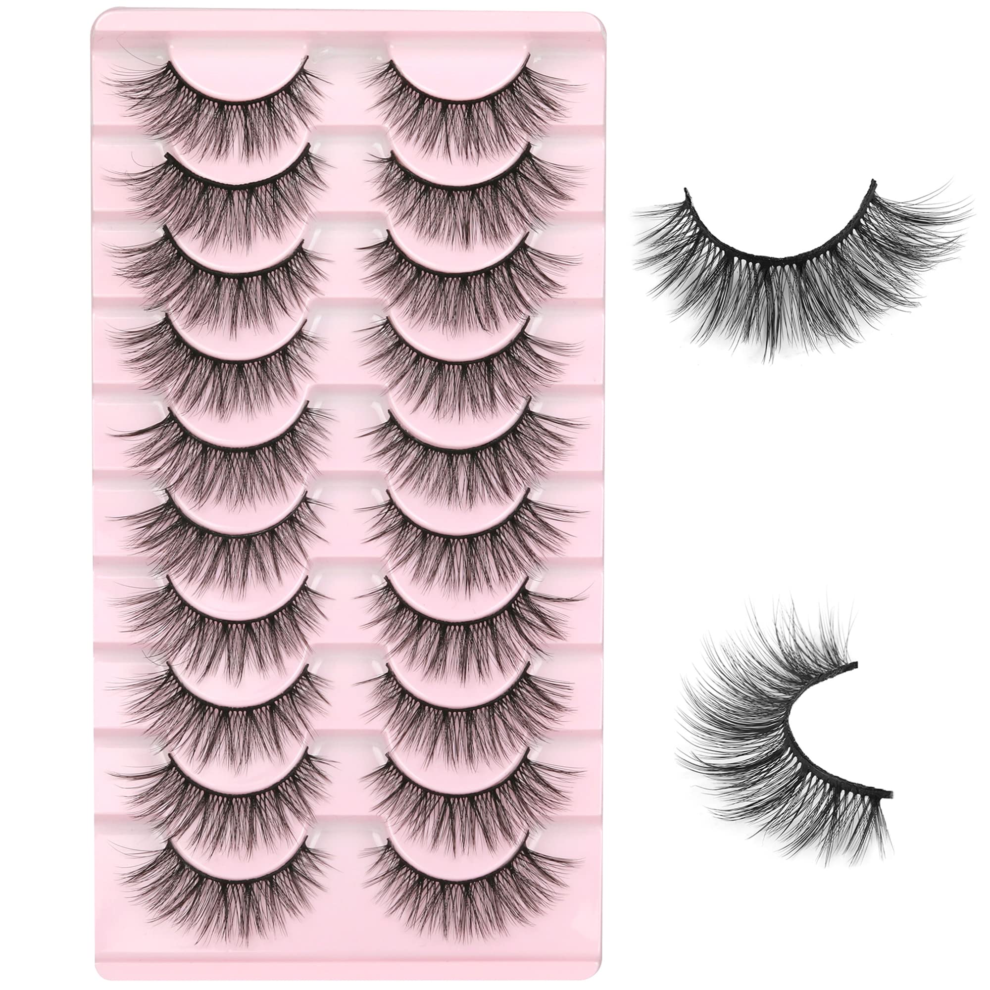 FANXITON False Eyelashes Natural Look Wispy Faux Mink Lashes Fluffy 16MM Cat Eye 3D Fake Eyelashes 10 Pairs Pack