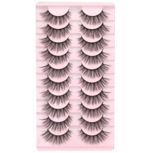 FANXITON False Eyelashes Natural Look Wispy Faux Mink Lashes Fluffy 16MM Cat Eye 3D Fake Eyelashes 10 Pairs Pack