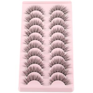 FANXITON False Eyelashes Natural Look Wispy Faux Mink Lashes Fluffy 16MM Cat Eye 3D Fake Eyelashes 10 Pairs Pack