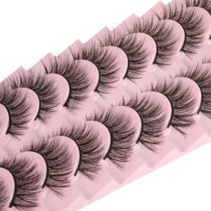 FANXITON False Eyelashes Natural Look Wispy Faux Mink Lashes Fluffy 16MM Cat Eye 3D Fake Eyelashes 10 Pairs Pack