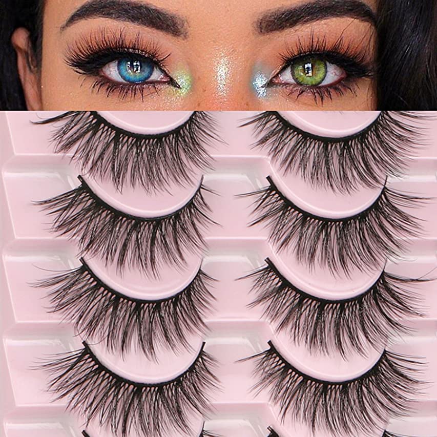 FANXITON False Eyelashes Natural Look Wispy Faux Mink Lashes Fluffy 16MM Cat Eye 3D Fake Eyelashes 10 Pairs Pack