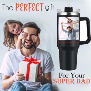 Personalized Photo Tumbler w/Handle, Custom Double Sides 40 OZ Travel Coffee Mug Stainless Steel Cup with Straw Lid, Customized Gift for Dad, Mom, Grandpa, Grandma