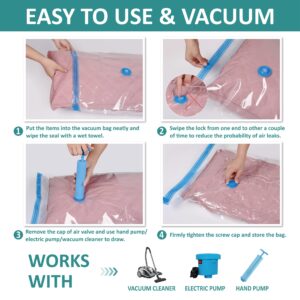 6 Space Saver Vacuum Storage Bags, Vacuum Sealed Storage Bags (2 Jumbo + 2 Large + 2 Medium) with Hand Pump, Vacuum Seal Bags for Clothing, Comforters, Pillows, Towel, Blanket Storage, Bedding