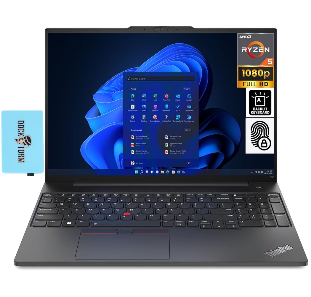 Lenovo ThinkPad E16 Home & Business Laptop Black (AMD Ryzen 5 7530U 6-Core, 40GB RAM, 1TB PCIe SSD, AMD Radeon, 15.6" 60Hz Full HD (1920x1080), BT, Fingerprint, Backlit, Webcam, Win 10 Pro) w/Hub