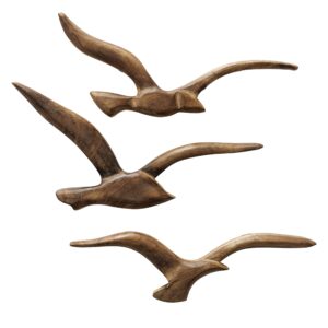 whw whole house worlds modernist home flying birds wall sculptures, set of 3, hand carved, solid wood, over 1 foot wide, 14.5 and 13.5 inches, abstract home decor