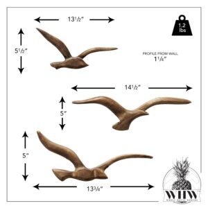 WHW Whole House Worlds MODERNIST HOME Flying Birds Wall Sculptures, Set of 3, Hand Carved, Solid Wood, Over 1 Foot Wide, 14.5 and 13.5 Inches, Abstract Home Decor