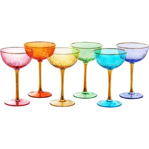 Vintage Art Deco Coupe for Champagne, Martini, Cocktails | Set of 6 | 7 oz Classic Cocktail Glassware - Manhattan, Cosmopolitan, Sidecar, Crystal Speakeasy Style Saucer Goblets Coupes with Stems