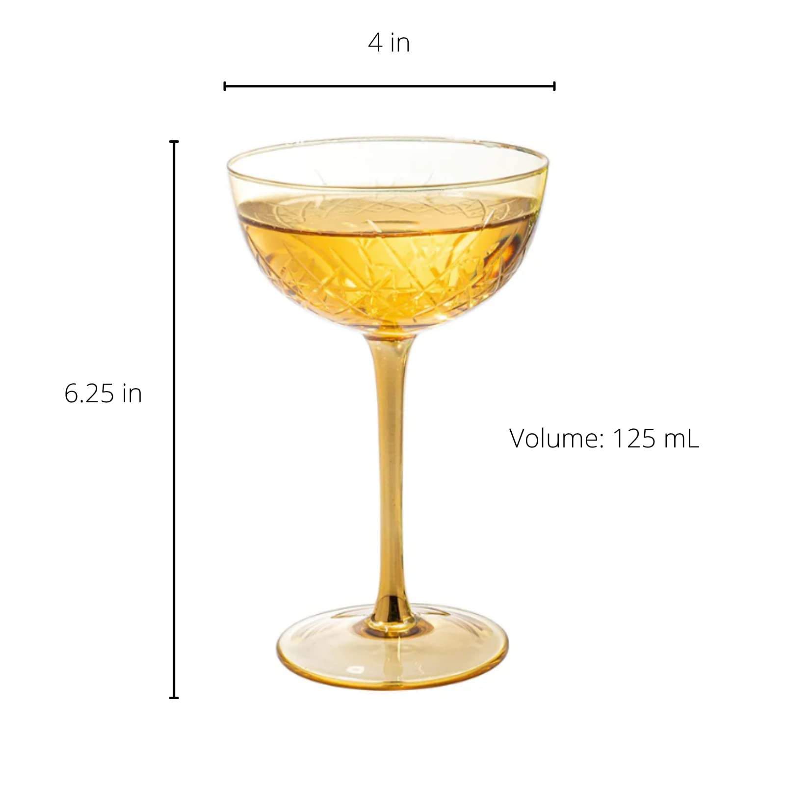 Vintage Art Deco Coupe for Champagne, Martini, Cocktails | Set of 6 | 7 oz Classic Cocktail Glassware - Manhattan, Cosmopolitan, Sidecar, Crystal Speakeasy Style Saucer Goblets Coupes with Stems