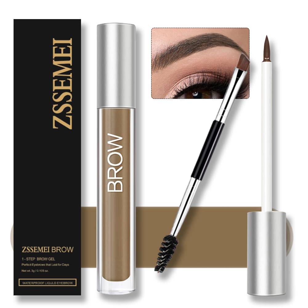 Waterproof Eyebrow Gel for Long Lasting, Highly Tinted Liquid Eye Brow Makeup, Sweatproof, Natural (Brunette)