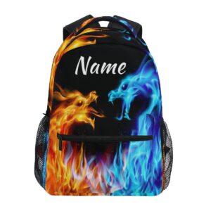 custom blue and red fiery dragons school backpack personalized your name text bookbag for boys girls teens casual travel bag computer laptop daypack