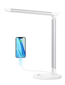 soysout led desk lamp, eye-caring table lamp with usb charging port, 35 lighting modes, touch/memory function, dimmable reading lamp task lamp desk lamps for home office(white)