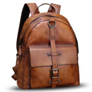 lrto genuine leather backpack for women vintage travel daypack casual college backbag handmade cowhide rucksack (brown) medium