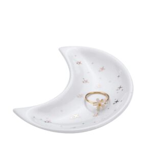 jamend clxp small moon jewelry tray, shining stars engagement ring tray, white ring dish for women girls in vanity bathroom. decorative trinket tray for organizing necklace earrings keys, ceramic.