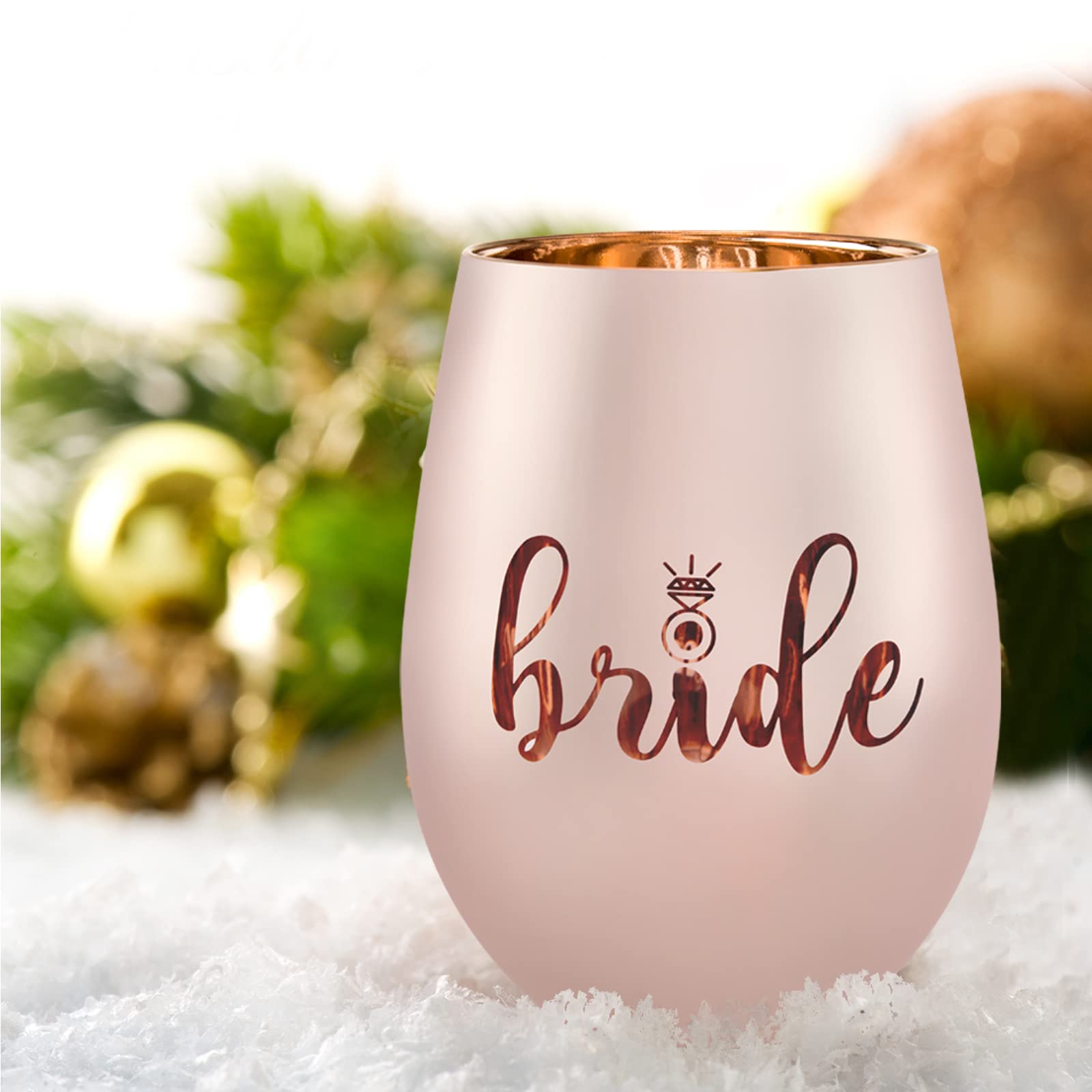 homeconlin Bride Gifts - Bridal Shower Gift - Bride Wine Glass - Gifts for Bride to be, Newly Engaged,Wedding, Engagement, Bachelorette Rose Gold