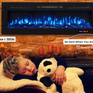 Naomi Home Kimball Electric Fireplace, Recessed & Wall Mounted Electric Fireplace, Remote Control with Timer, 9 Adjustable Color, WiFi Black/60 inches