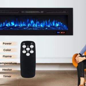 Naomi Home Kimball Electric Fireplace, Recessed & Wall Mounted Electric Fireplace, Remote Control with Timer, 9 Adjustable Color, WiFi Black/60 inches