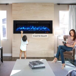 Naomi Home Kimball Electric Fireplace, Recessed & Wall Mounted Electric Fireplace, Remote Control with Timer, 9 Adjustable Color, WiFi Black/60 inches