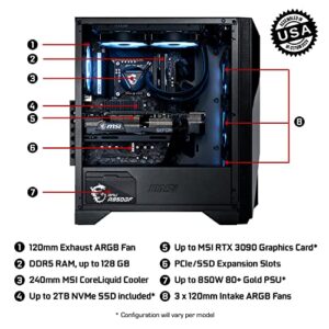 MSI Aegis RS (Tower) Gaming Desktop, Intel Core i9-12900KF, GeForce RTX 3080 Ti, 32GB Memory (Dual-CHL), 2TB SSD + 2TB HDD, WiFi 6E, Liquid Cooling, USB Type-C, VR-Ready, Windows 11 Home (12TF-253US)