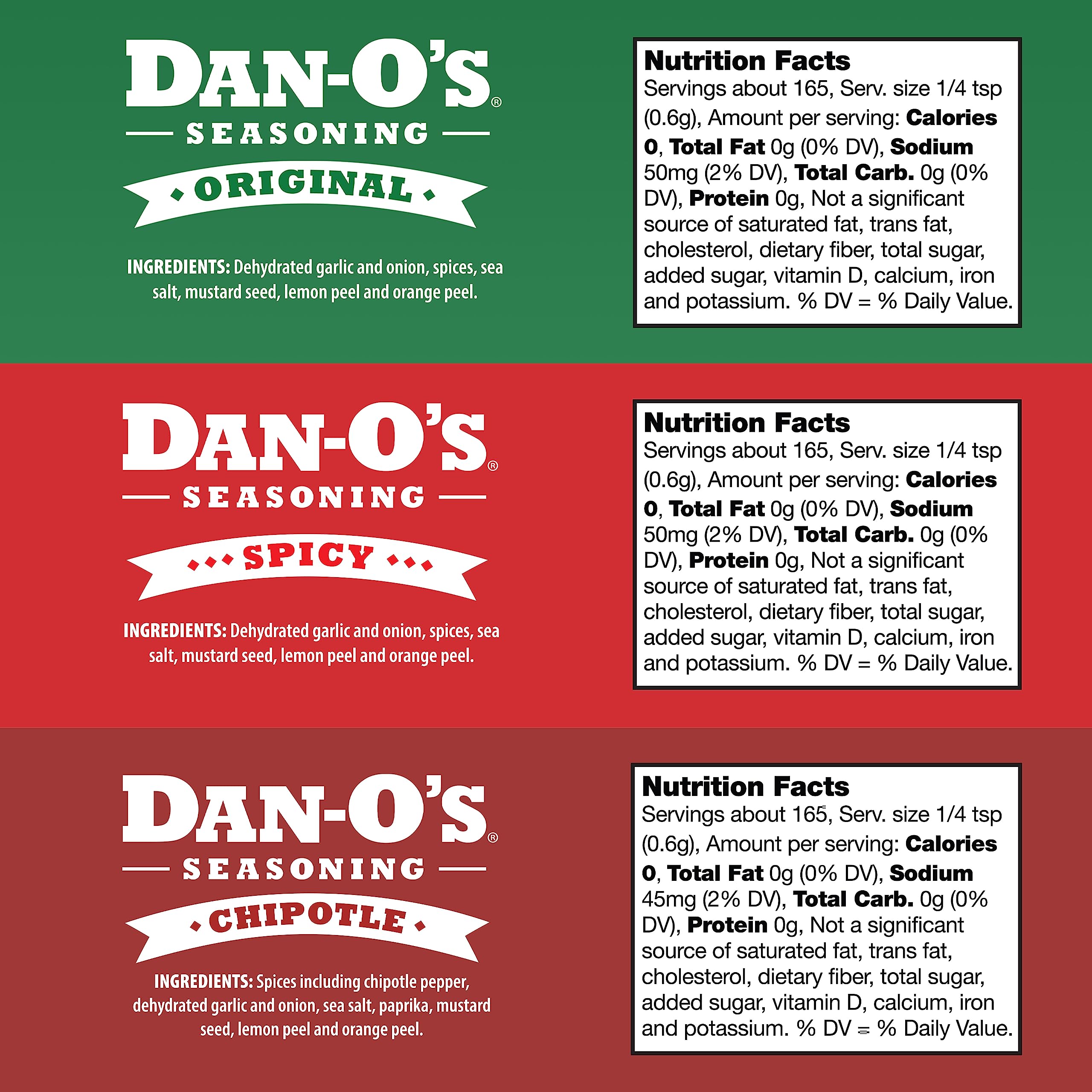 Dan-O's Seasoning Small 3 Bottle Combo | Original, Chipotle, & Spicy | 3 Pack (3.5 oz)