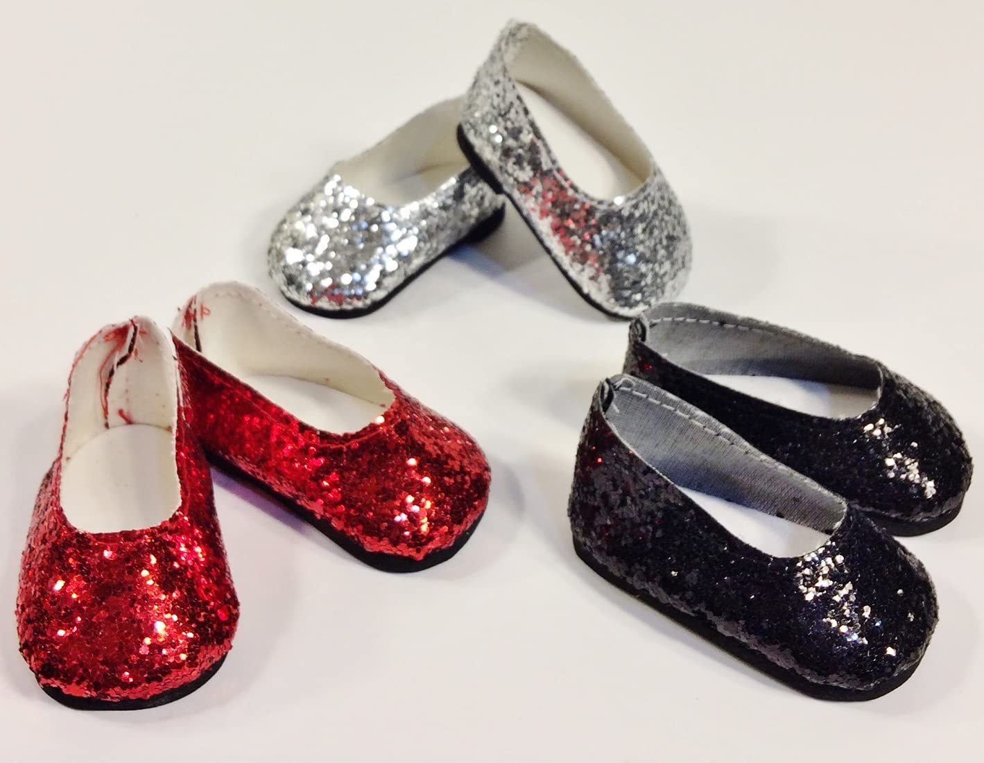 18" Doll Shoes - Red, Silver, Black - Sparkle Glitter for American Girl Dolls