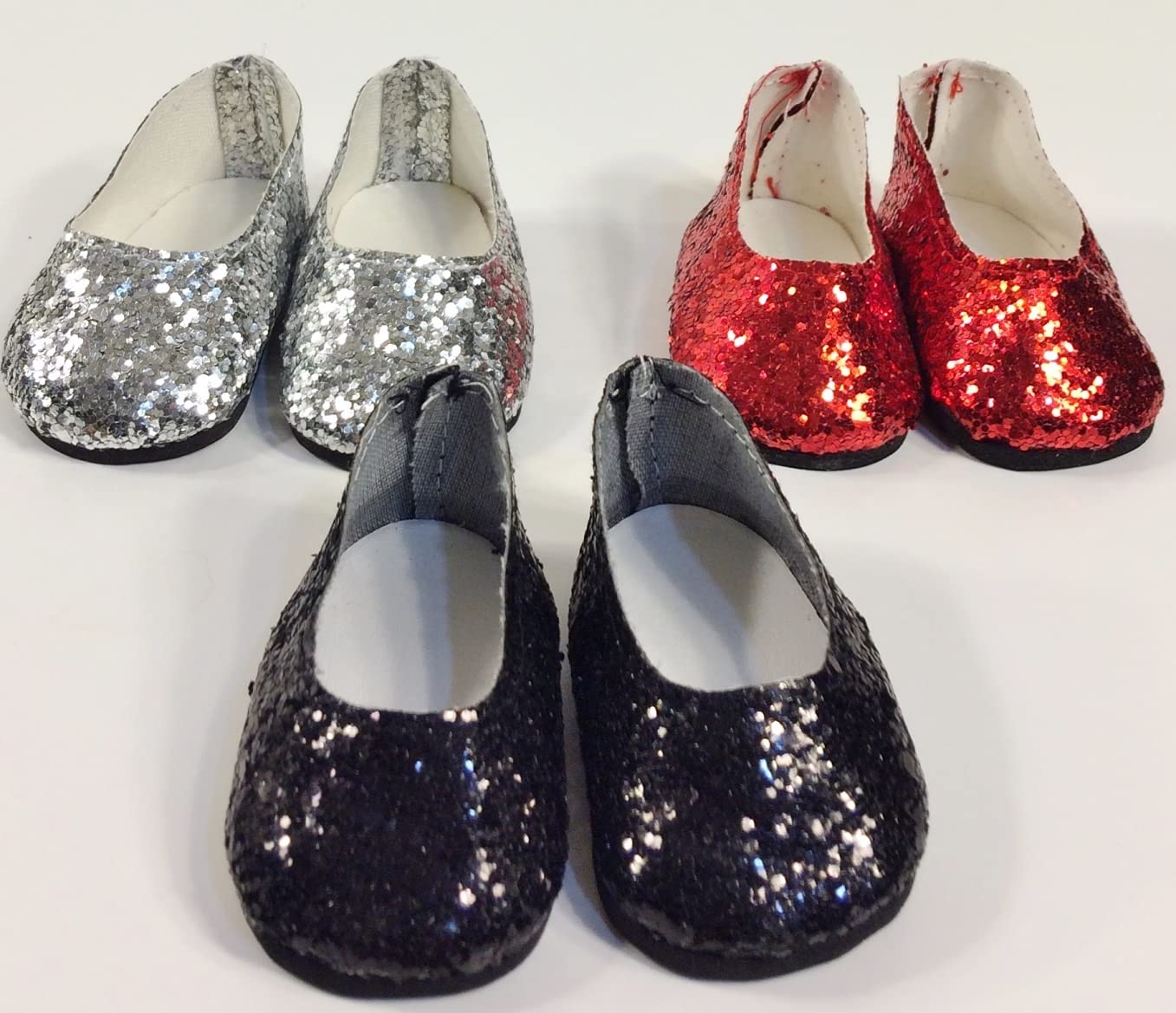 18" Doll Shoes - Red, Silver, Black - Sparkle Glitter for American Girl Dolls