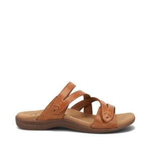 Taos Double U Premium Leather Women's Sandal - Stylish Adjustable Strap Design with Arch Support, Cooling Gel Padding for All-Day Enjoyment and Walking Comfort Caramel 9 (M) US