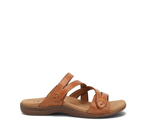 Taos Double U Premium Leather Women's Sandal - Stylish Adjustable Strap Design with Arch Support, Cooling Gel Padding for All-Day Enjoyment and Walking Comfort Caramel 9 (M) US