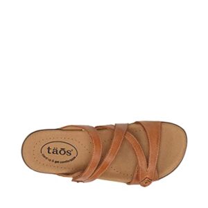 Taos Double U Premium Leather Women's Sandal - Stylish Adjustable Strap Design with Arch Support, Cooling Gel Padding for All-Day Enjoyment and Walking Comfort Caramel 9 (M) US