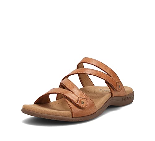 Taos Double U Premium Leather Women's Sandal - Stylish Adjustable Strap Design with Arch Support, Cooling Gel Padding for All-Day Enjoyment and Walking Comfort Caramel 9 (M) US