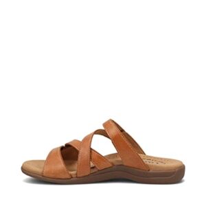 Taos Double U Premium Leather Women's Sandal - Stylish Adjustable Strap Design with Arch Support, Cooling Gel Padding for All-Day Enjoyment and Walking Comfort Caramel 9 (M) US