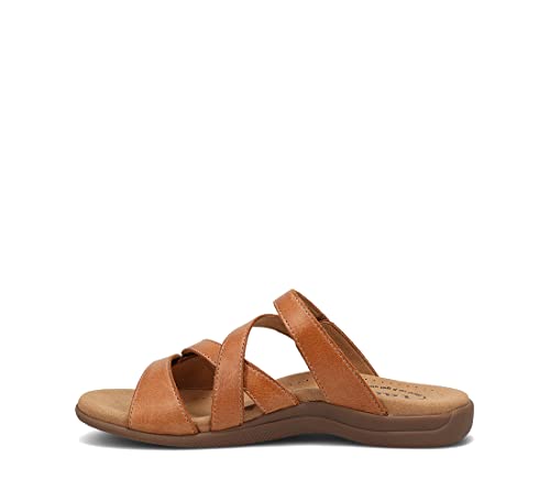 Taos Double U Premium Leather Women's Sandal - Stylish Adjustable Strap Design with Arch Support, Cooling Gel Padding for All-Day Enjoyment and Walking Comfort Caramel 9 (M) US