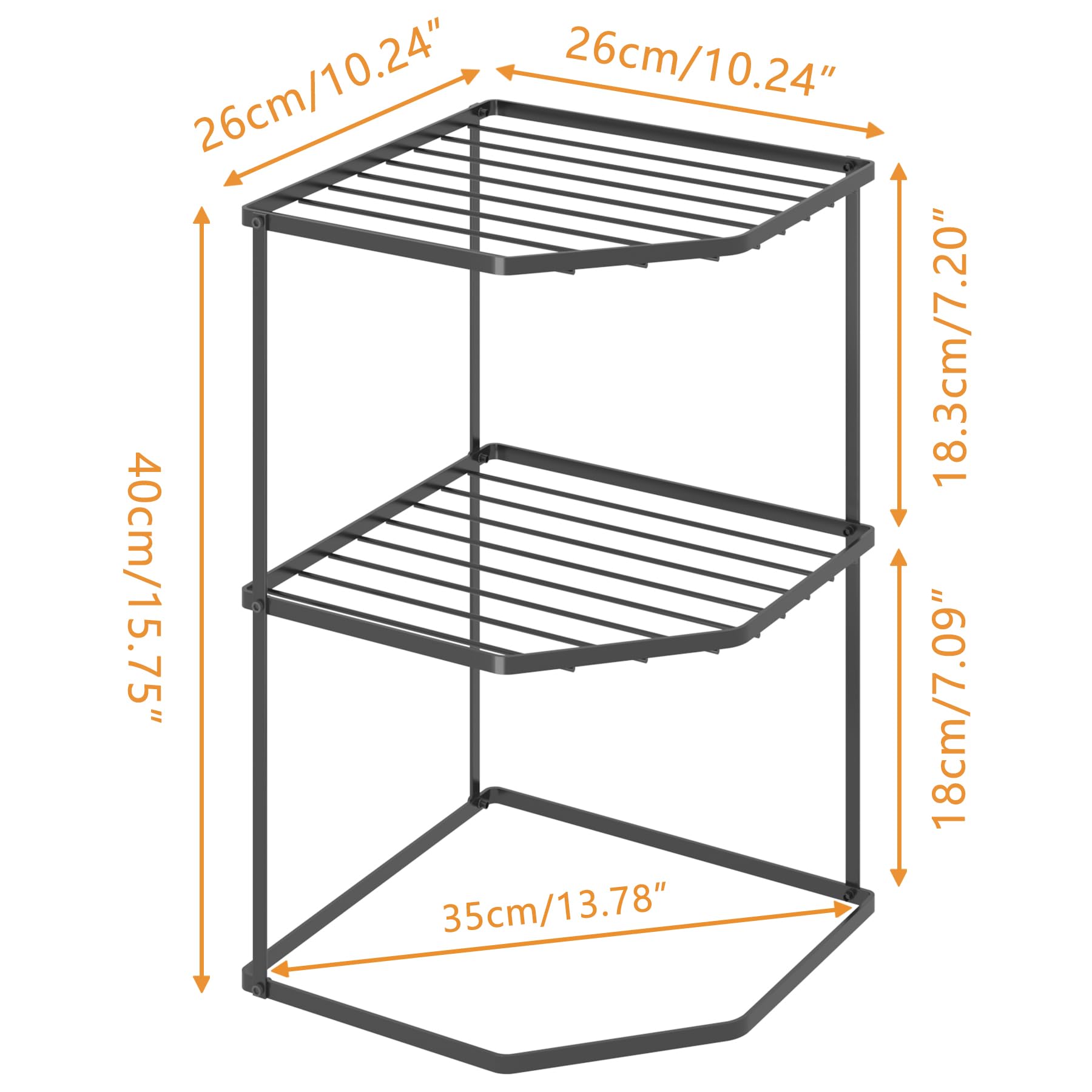 Buzowruil Kitchen Corner Shelf, 3-Tier Pot and Pan Rack, Cookware Pots and Pans Organizer, Kitchen Shelves,Black