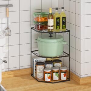 Buzowruil Kitchen Corner Shelf, 3-Tier Pot and Pan Rack, Cookware Pots and Pans Organizer, Kitchen Shelves,Black