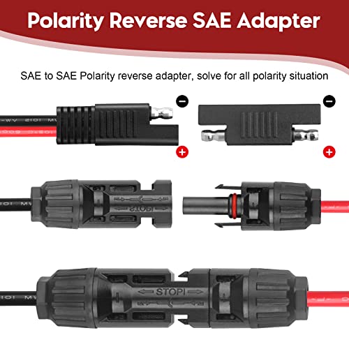 PAEKQ Solar Panel Connector to SAE Adapter Cable, 10AWG Solar to SAE Cable PV Extension Wire, SAE to Solar Panel Adapter for Solar Panels Rv Battery Charger kit, with SAE Polarity Reverse Adapter Plug