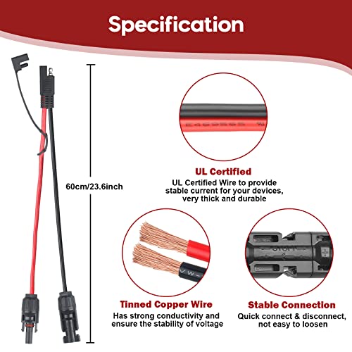 PAEKQ Solar Panel Connector to SAE Adapter Cable, 10AWG Solar to SAE Cable PV Extension Wire, SAE to Solar Panel Adapter for Solar Panels Rv Battery Charger kit, with SAE Polarity Reverse Adapter Plug