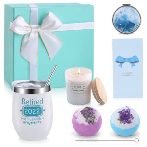 Nigifter Retirement Gifts for Women 2022 -Not My Problem Anymore Happy Retirement Gifts for Mom Teachers Friends Coworker Boss Nurse Grandma Retired Wine Gifts (Blue and White)