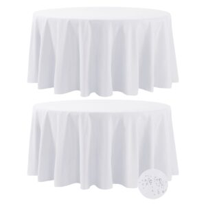 fokitut 2 pack waterproof round tablecloth, 120 inch, stain resistant and wrinkle polyester table cloth, fabric table cover for kitchen dining, wedding, party, holiday dinner-white