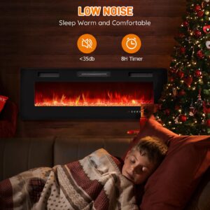 Rintuf Electric Fireplace, 60’’ Recessed & Wall Mounted Electric Fireplace Inserts, Wall Fireplace Electric with Remote Control, Low Noise, Touch Screen, Adjustable Flame Color/Speed, 750/1500W