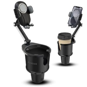 aoisva car cup holder phone mount adjustable base with 360° rotation universal multifunctional cup holder cell phone holder for car fits any iphone & galaxy & all smartphones [upgrade 2 in 1]