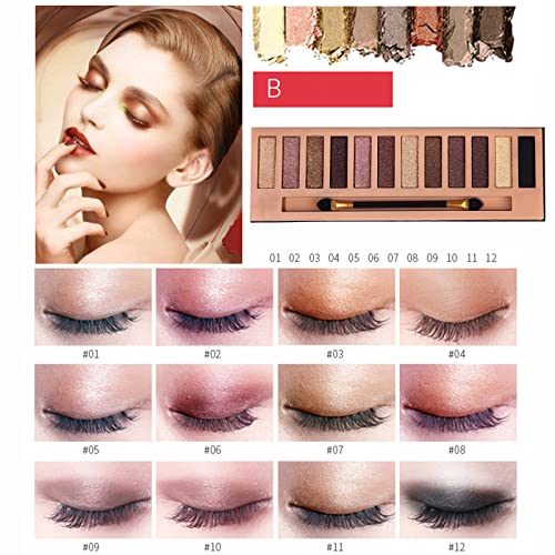 Hegafoo 2Pcs Pro 12 Colors Eyeshadow Makeup Palette - Matte Shimmer Pigmented Blendable Diamond Nude Natural Eye Shadow Pallet Kit with Brush(AB)