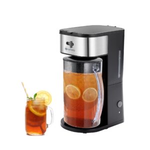 litifo iced tea maker and iced coffee maker brewing system with 2-quart pitcher, sliding strength selector for taste customization, stainless steel (blue)