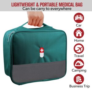 PKQP First Aid Bag, Empty Medical Supplies Organizer Bag Portable Trauma Kit for Home Office Kitchen Traveling Hiking Camping Backpacking Cycling, Green