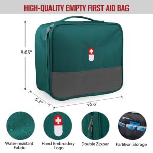 PKQP First Aid Bag, Empty Medical Supplies Organizer Bag Portable Trauma Kit for Home Office Kitchen Traveling Hiking Camping Backpacking Cycling, Green