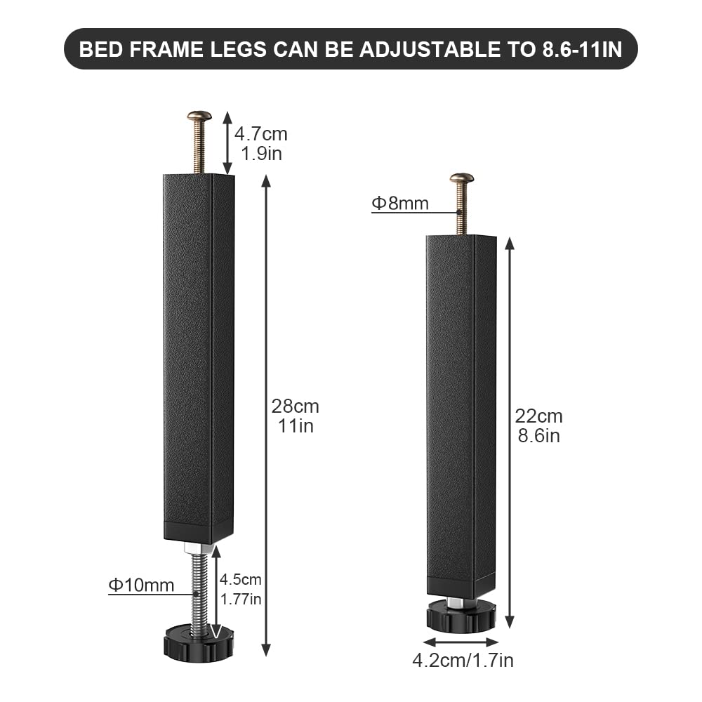 4PCS Adjustable Height Center Support Leg for Bed Frame, Bed Support Legs, Heavy Duty Bed Frame Support Legs, Bed Frame Legs Replacement for Furniture (8.6" - 11")